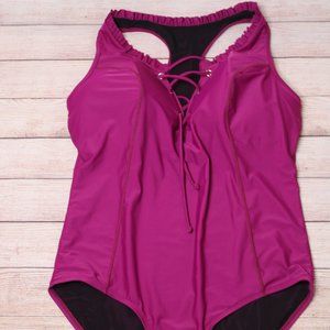 Lane Bryant Livi Active Fuchsia One Piece swimsuit NWOT